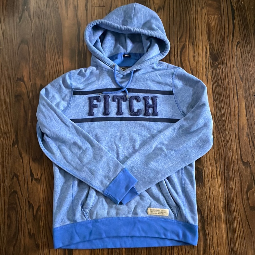 Abercrombie & Fitch Light Blue Hooded Sweatshirt with Navy Logo